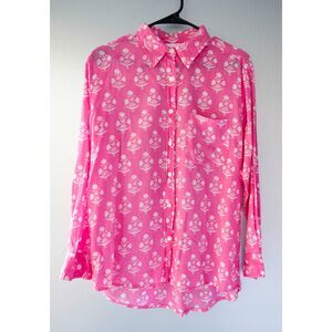 Mary Marshmallow Boyfriend Shirt Cotton Button Up Palm Beach Pink Blouse M